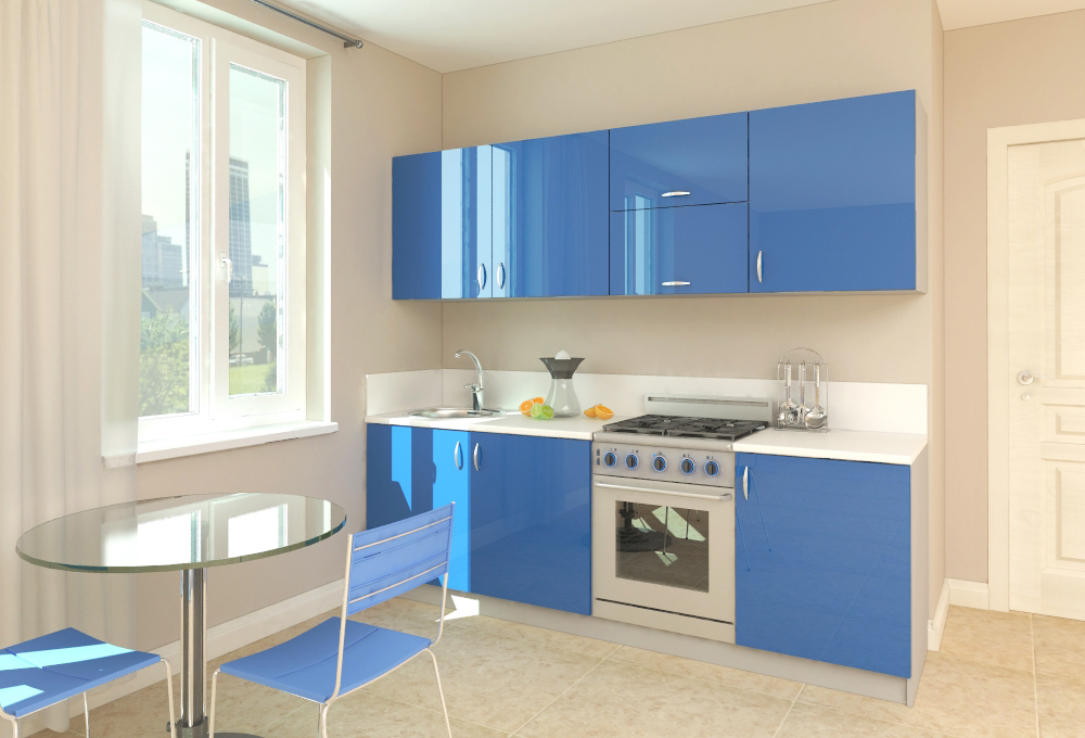 кухня МДФ плёночный синяя